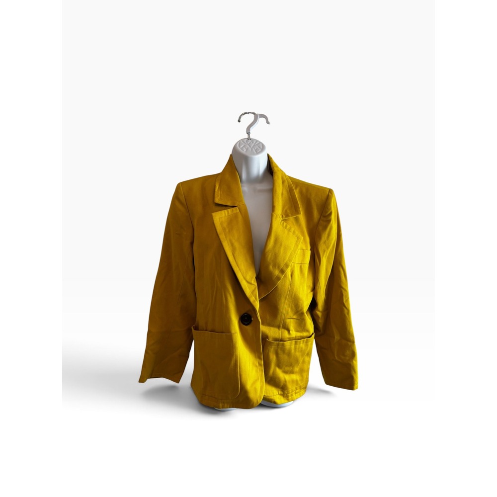 Yves Saint Laurent Vintage 90s Mustard Yellow Cotton Blazer Jacket French 44 L